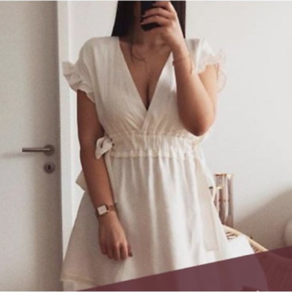 Zara bow ruffle medium Elegant White Wrap Dress